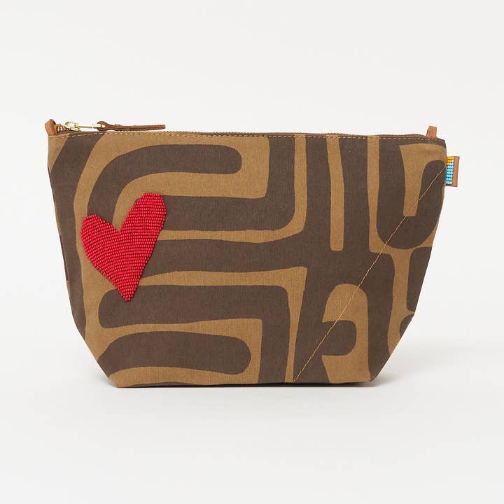 XLarge Convertible Pouch - Mocha Kuba with Red Beaded Heart for wholesale by Ubuntu Life