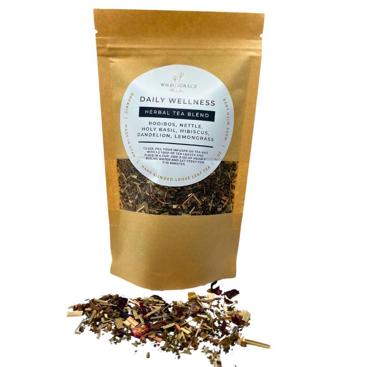 Daily Wellness Organic Loose Leaf Tea Blend for wholesale by Wild Grace Herbs