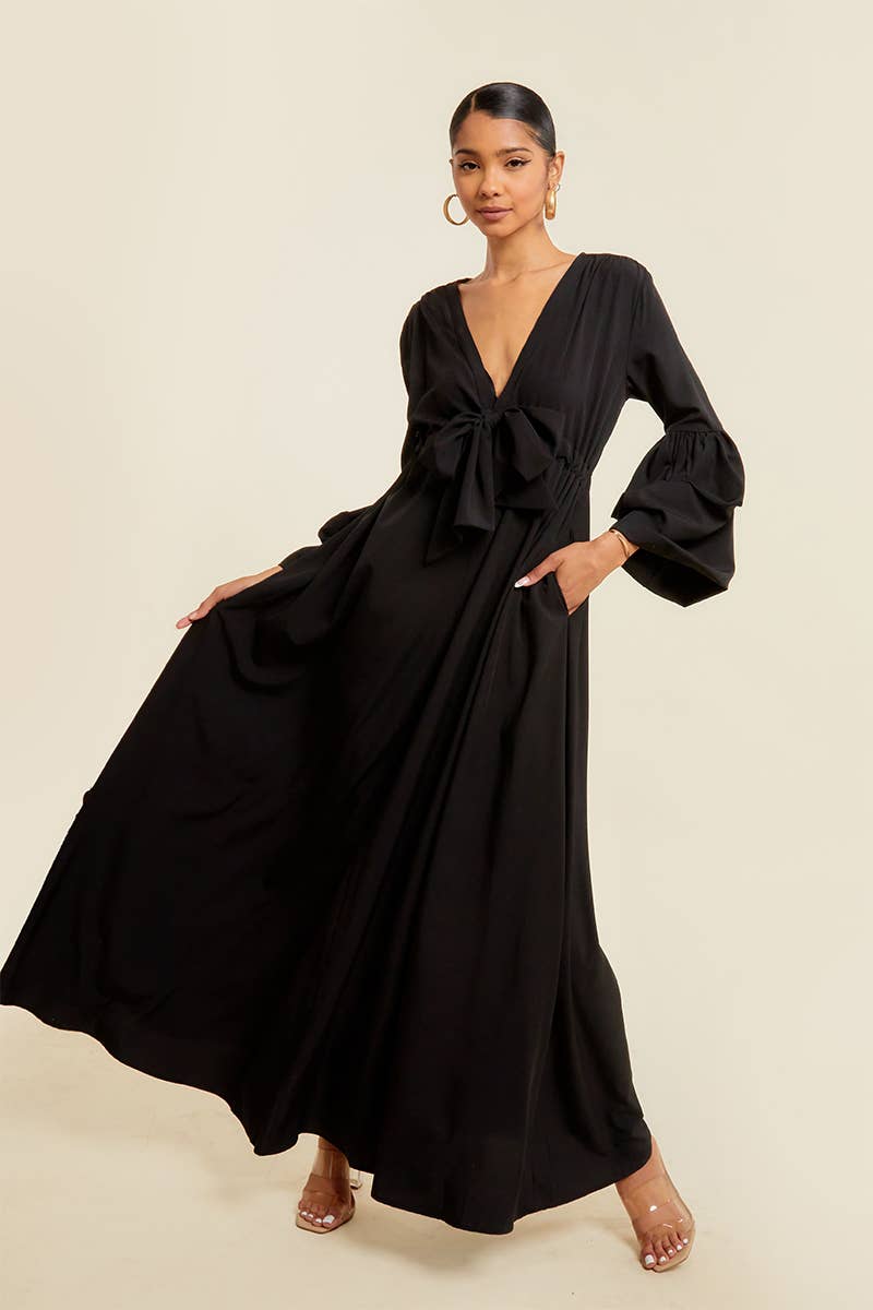 QMP Moda - Wholesale Dress - Women's - V NECK MAXI DRESS WITH ELASTIC WAIST24