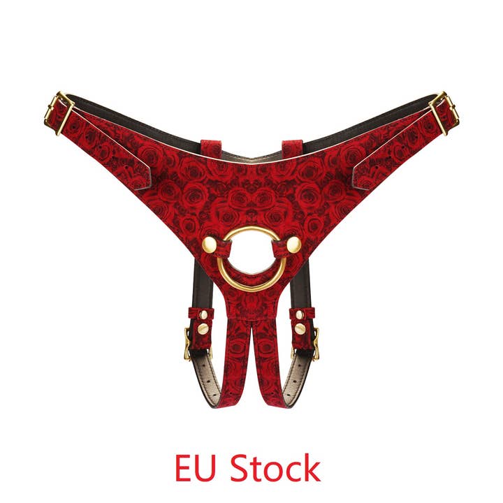 Kinbaku Ukiyoe Luxury Red Rosy Lamb Suede Leather Strap On for wholesale by Liebe Seele