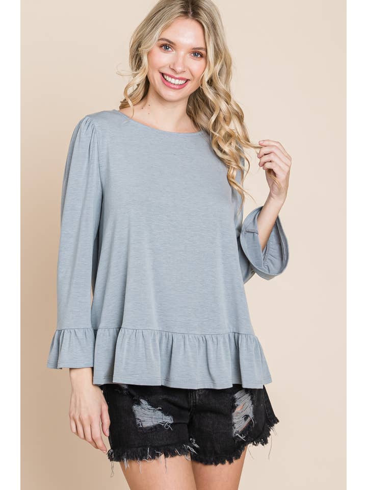 Emerald Collection - Wholesale Blouse - Women's - ETK-8690-PL Plus Size Babydoll Ruffle Hem Solid Top