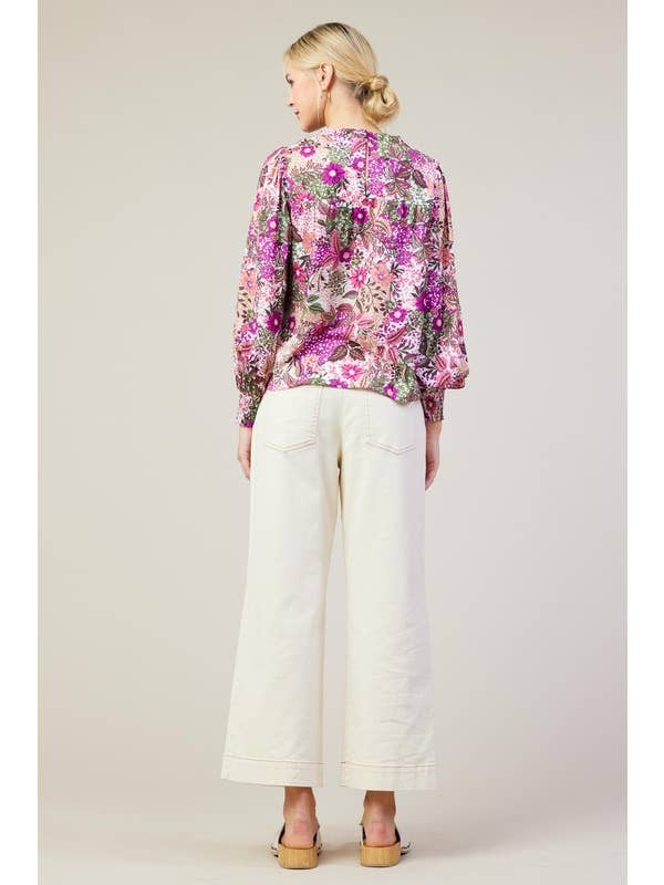 Orchid Multi Long Sleeve Printed Smock Neckline Blouse for wholesale on Faire5