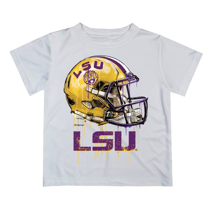 Louisiana State Tigers Original Dripping Football Helmet Boys T-Shirt by Vive La Fete for wholesale by Vive La Fete