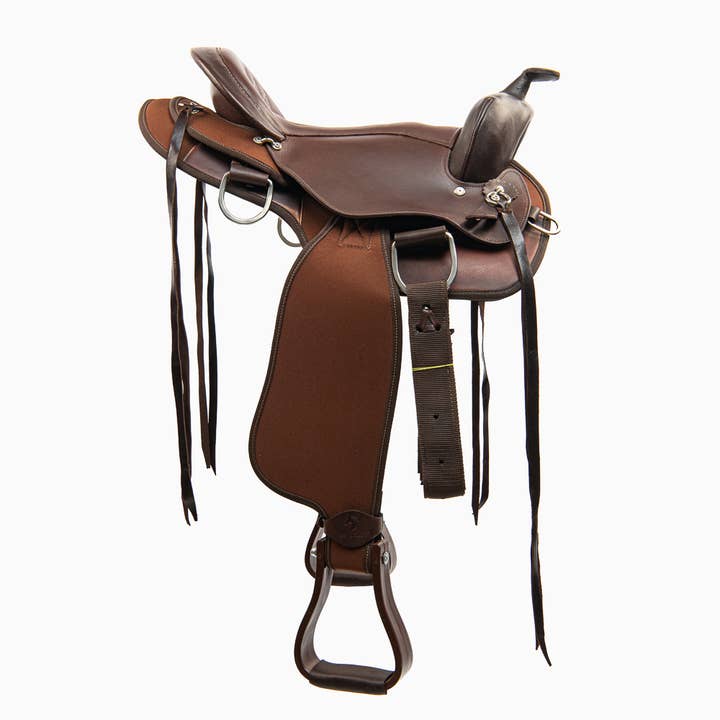 Brown Leather & Canvas Western Horse Saddle with Stitching for wholesale by Pro Classic Global