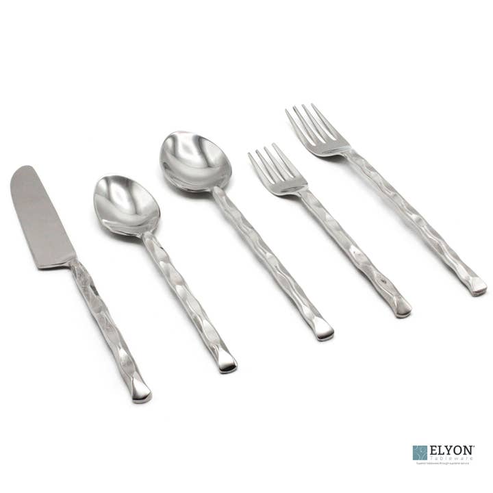 Ensemble de couverts forgés à la main en argent avec pointe en diamant Elyon, 20 pièces pour la vente par Elyon Tableware®
