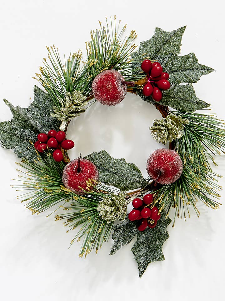 3.25" Frosted Mini Apple, Berry, Leaf Candle Ring for wholesale by WORTH IMPORTS