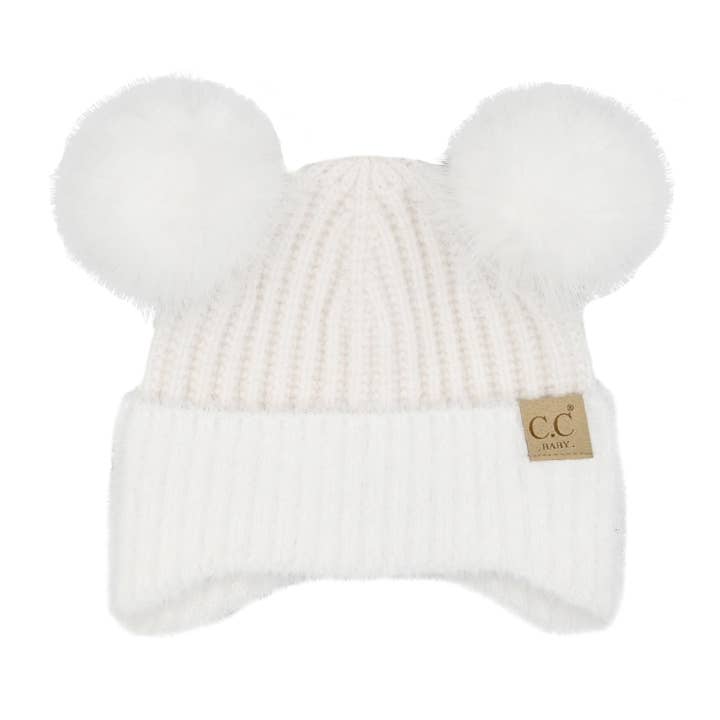 C.C Beanie - Wholesale Beanie - Kids - BABY C.C Fur Earflap Double Pom Beanie for Kids
