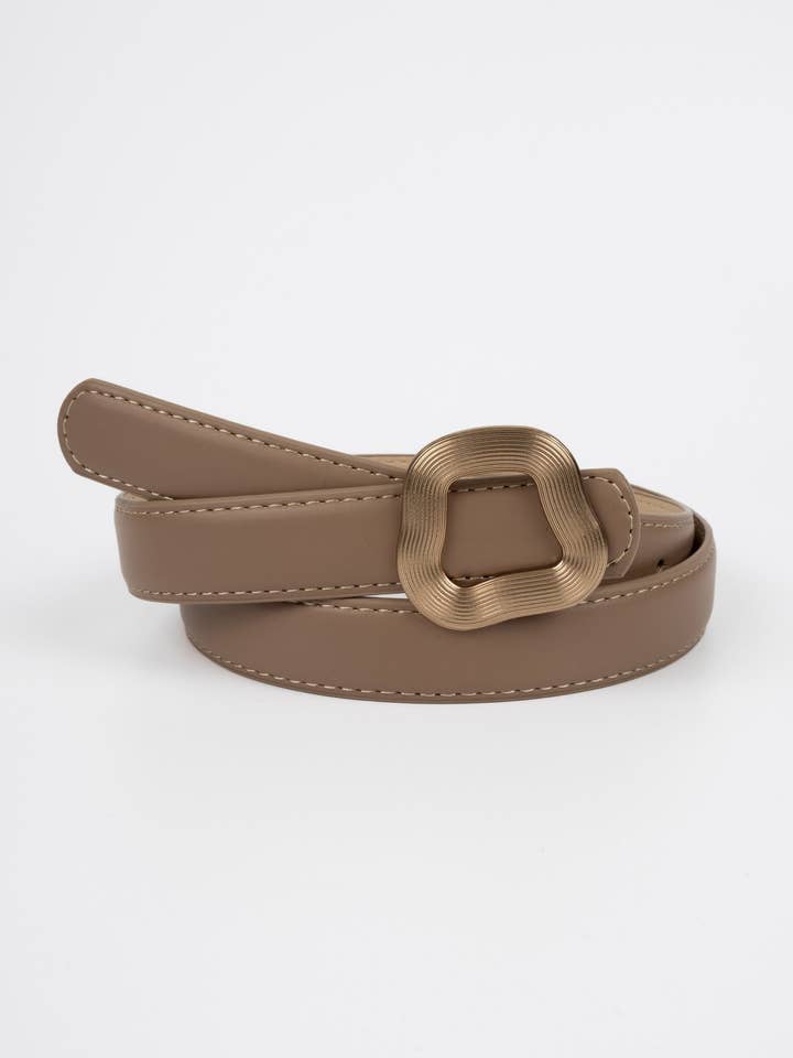 Vegan PU Leather Belt - Nanterre - Irregular Buckle - Gold / Biscuit - 102cm for wholesale by Nakoa The Label