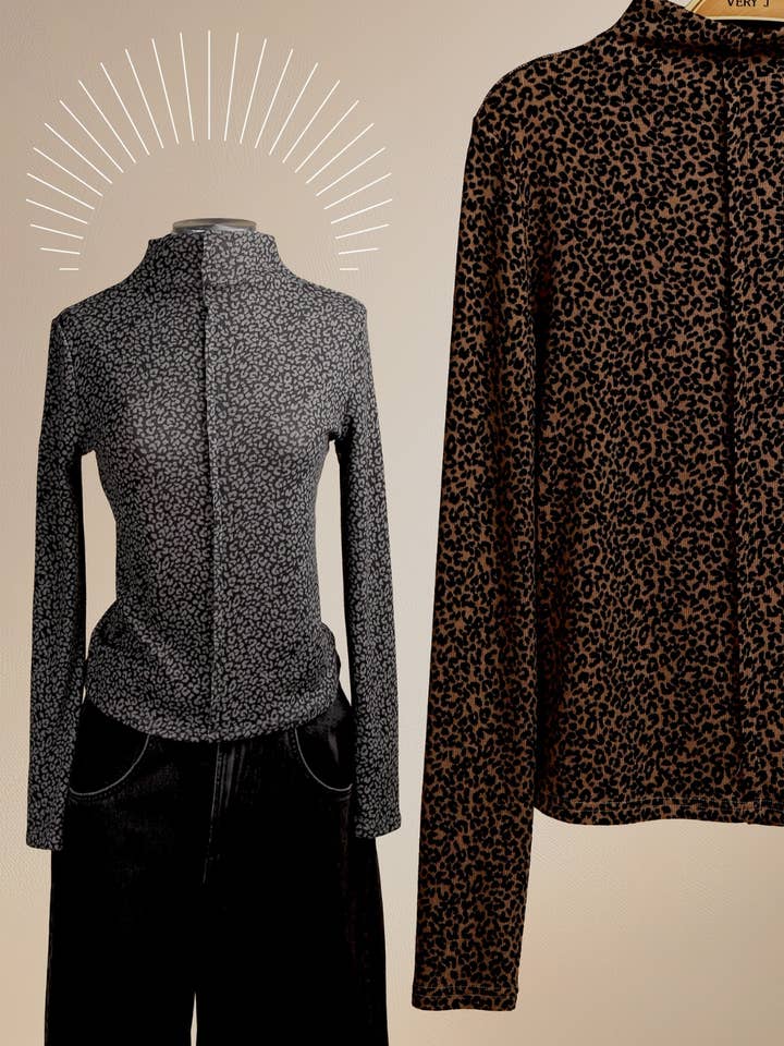 VERY J - Wholesale Knit Top - Women's - NT12300-Printed & Leopard Fitted Knit Top7