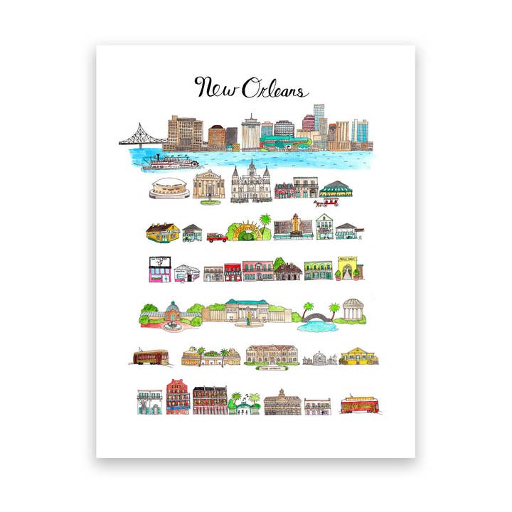 11" x 14" New Orleans Print for wholesale by Jodi Lynn's Emporium of Doodles