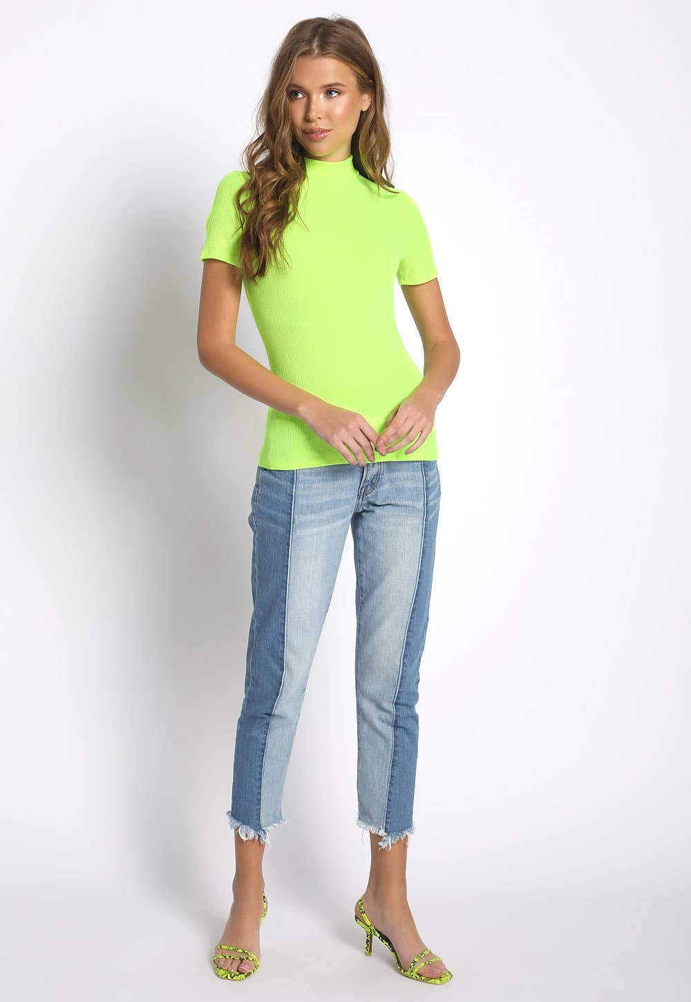 NEON LIME RIBBED MOCK NECK TOP - T6179-NLME for wholesale on Faire3