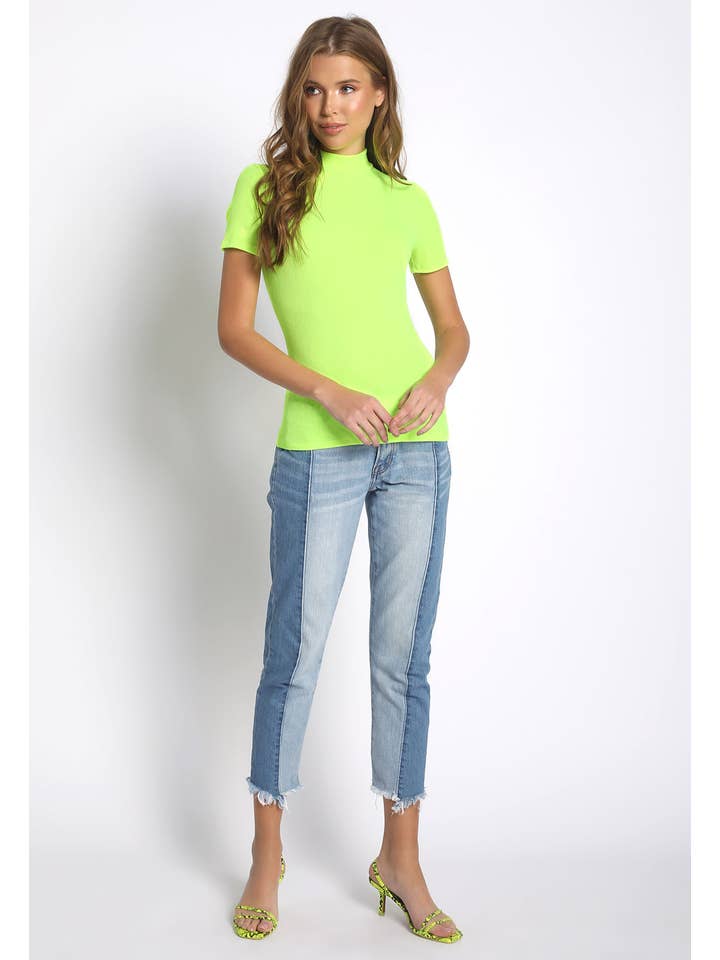 NEON LIME RIBBED MOCK NECK TOP - T6179-NLME for wholesale on Faire3