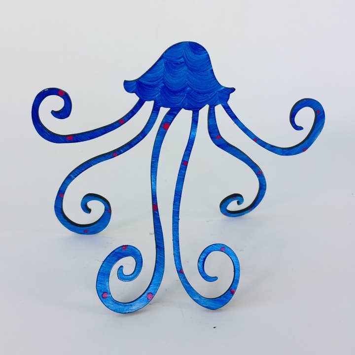 Octopus Adventure by Rebecca Duffy Bush - Wholesale Sculpture - Jellyfish Hand Painted Steel Sculpture - SMALL