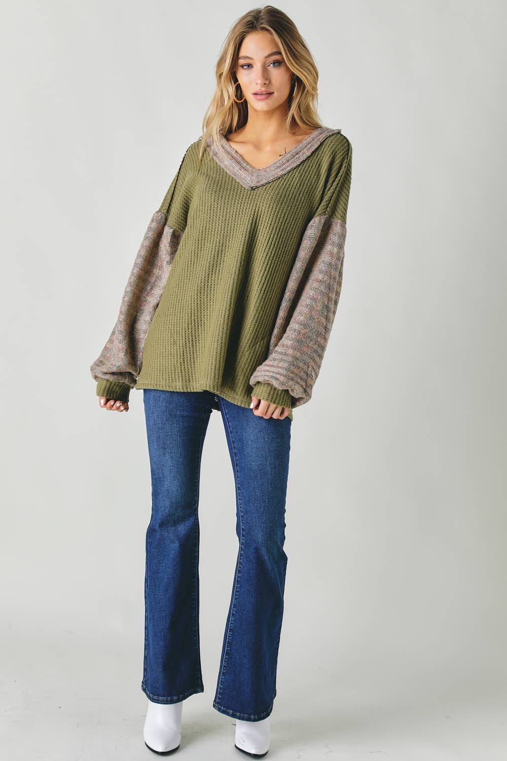 Davi & Dani - Vente Tunique – femme - PLUS LE BLOC DE COULEUR COL EN V HAUT À MANCHES LONGUES12