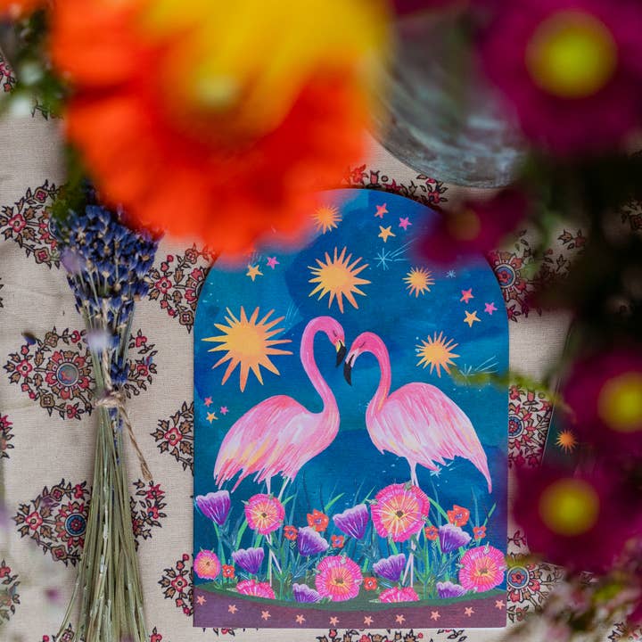 Hutch Cassidy - Vente Carte de vœux classique - Carte de vœux « Sunset Flamingo Bell Jar »1