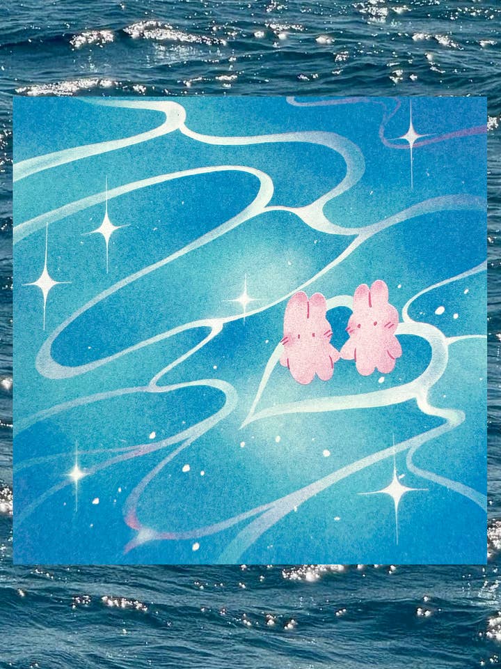 Water ripples risograph print for wholesale by vickyisdrawing