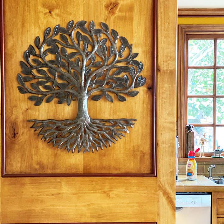 Haiti Fair Trade~ It's Cactus - Wholesale Wall Accent - Organic Tree of Life with Roots, Haitian Wall Art 23"x23"