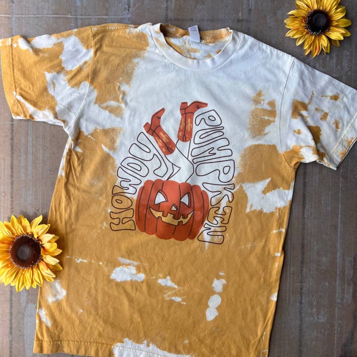 THE LATTIMORE CLAIM - Wholesale Screen Printed T-Shirt - Women's - Howdy Pumpkin Cowgirl Legs