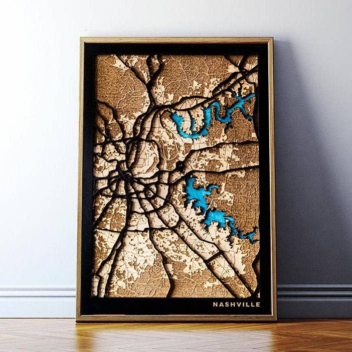 Carte en bois gravée au laser de Nashville ou autre pour la vente par Kustwood