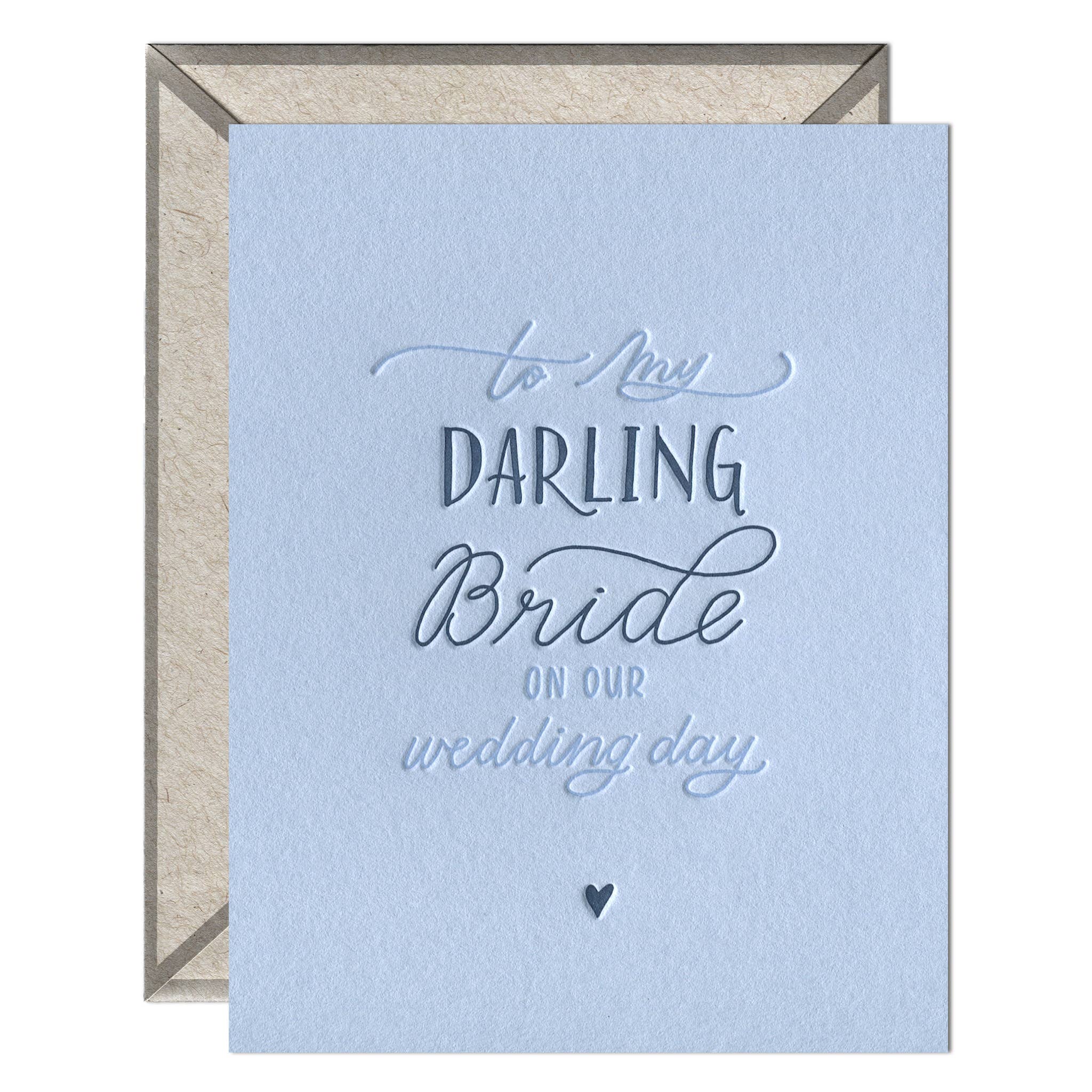 INK MEETS PAPER - Wholesale Wedding Card - Darling Bride Periwinkle Letterpress Wedding Day Card2