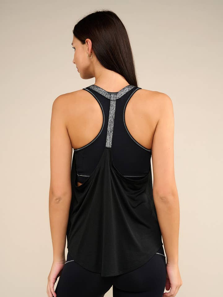 LEOTEE Yoga Tanktop schwarz/silber für den Großhandel von YUJ PARIS
