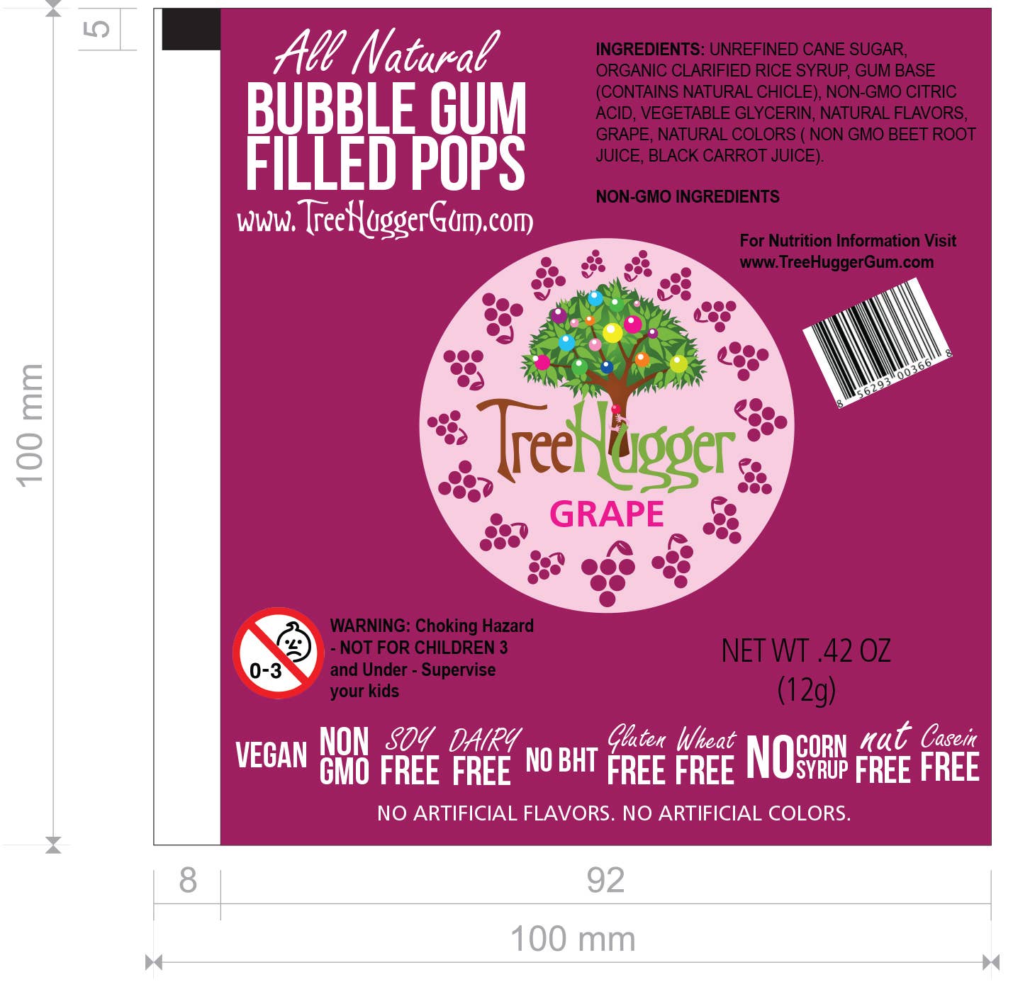 Tree Hugger Gum and Bubble Gum Filled Candy - Wholesale Chewing Gum - Tree Hugger Bubble Gum Filled Pops -12 Pops Per Bag6
