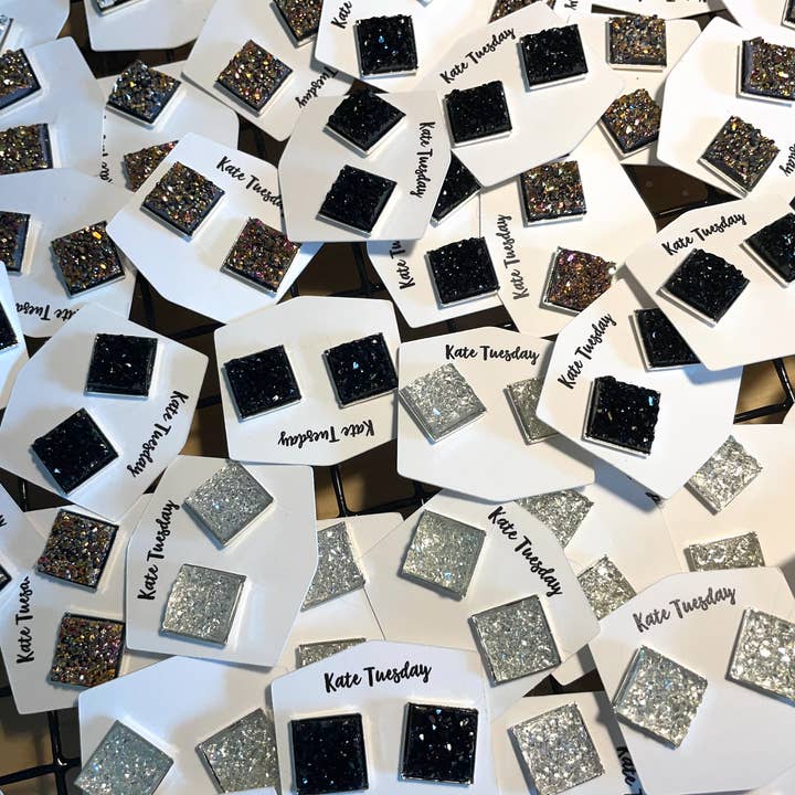 Neutral Square Druzy Earrings for wholesale by Kate Tuesday Jewelry