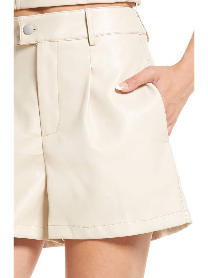 Beige Tonya PU Leather Shorts for wholesale on Faire