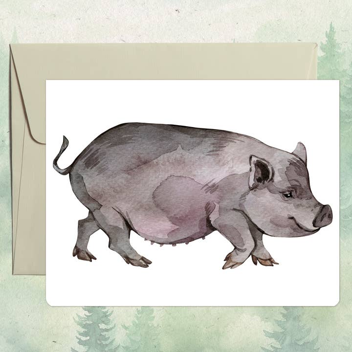 Handmade pig greeting card for wholesale by Soul Familiar