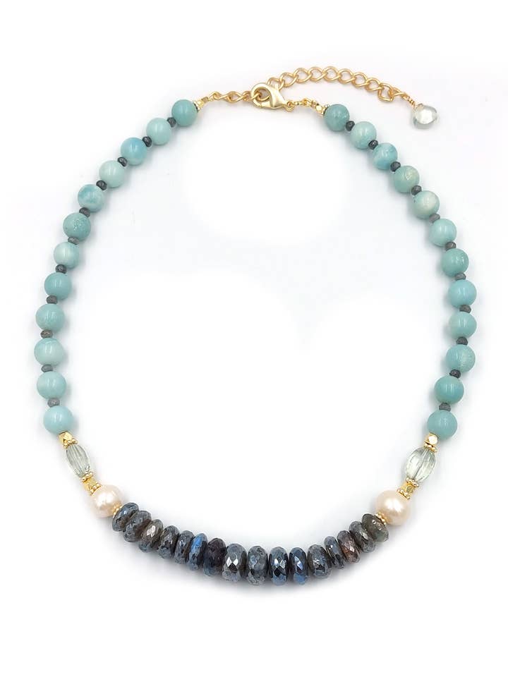 Labradorite, Pearls, Jade Necklace for wholesale by AVAASI