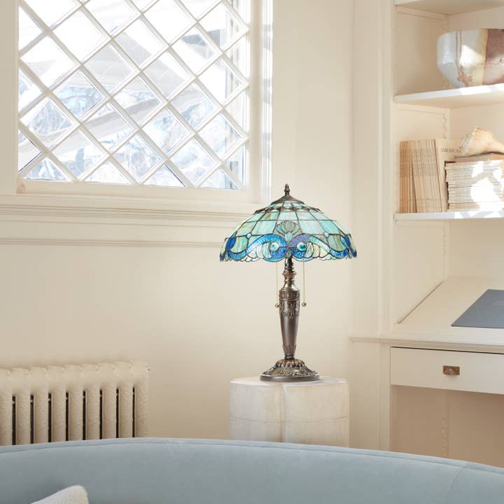 River of Goods - Wholesale Accent/Desk Lamp - 20"H Jasmine Blue & Green Stained Glass Table Lamp