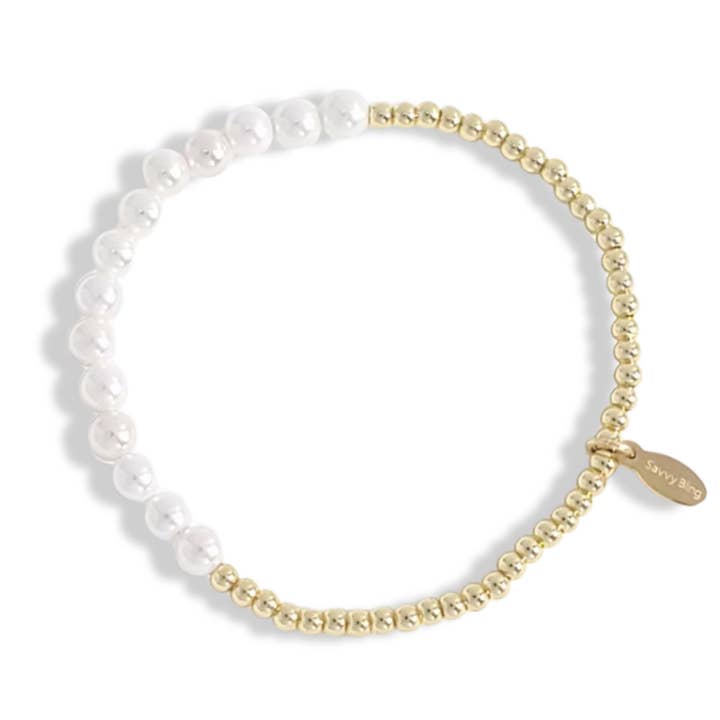 Braccialetti con perline d'oro da 3 mm e perle d'oro da 5 mm a metà. per la vendita all'ingrosso da parte di Savvy Bling