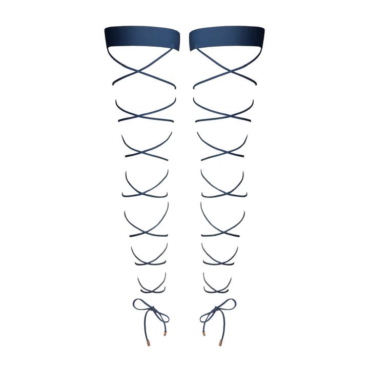 Crisscross Stay Up bleu denim foncé pour la vente par Monique Morin Lingerie