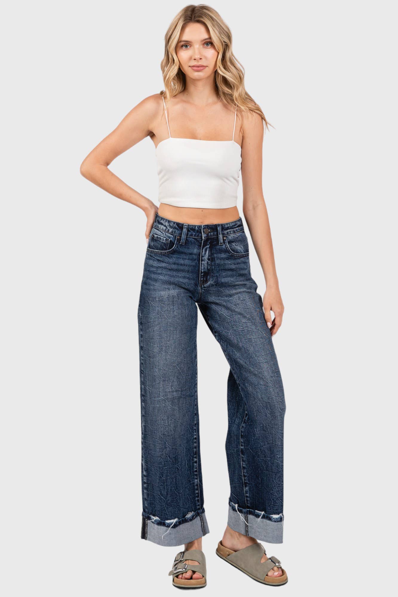 Petra153 - Wholesale Jeans - Women's - P1233W-DM HIGH RISE COMFORT STRETCH WIDE LEG W/ CUFFED HEM1
