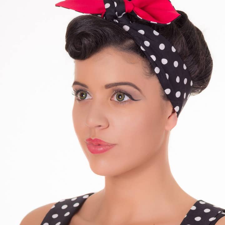Rockabilly Headband in Black & White Dots for wholesale by Dolly & Dotty