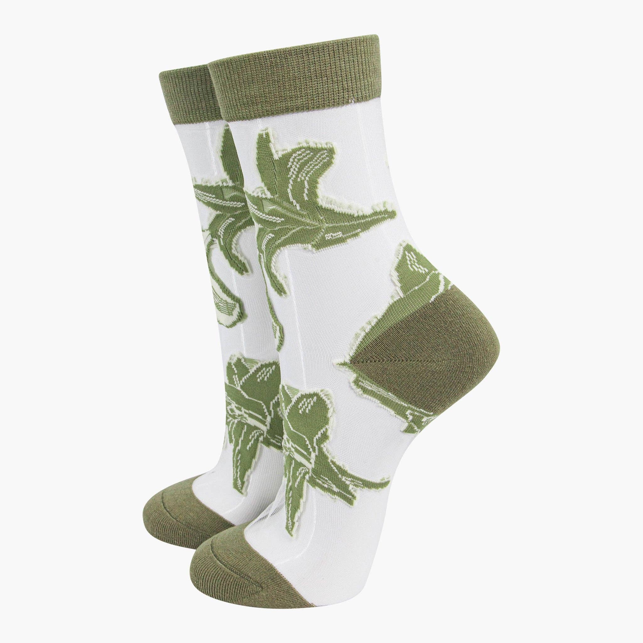 Sock Talk – wholesale Socks – Women's – Women's Sheer Ankle Socks- Green, Floral1