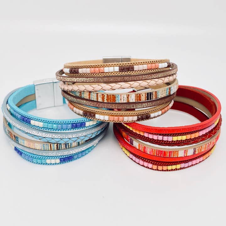 Mio Queena - Wholesale Bangle Bracelet - Bohemian Hand-woven Magnetic Buckle Leather Bracelet - BJ/LB