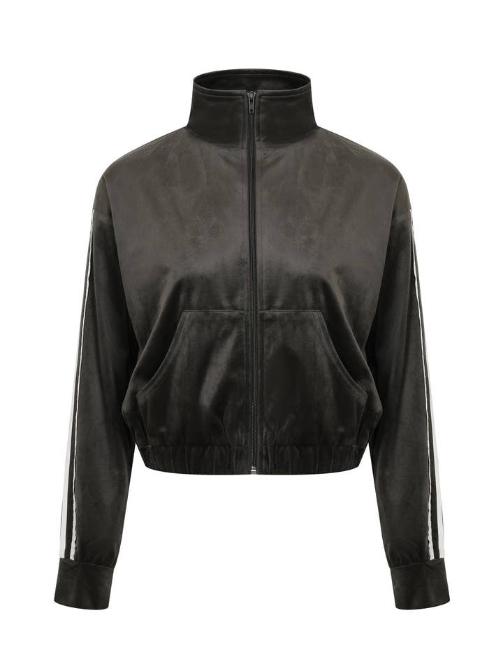 Velourjakke med høj hals, sidestribe og blonder for engroshandel hos RIVIR