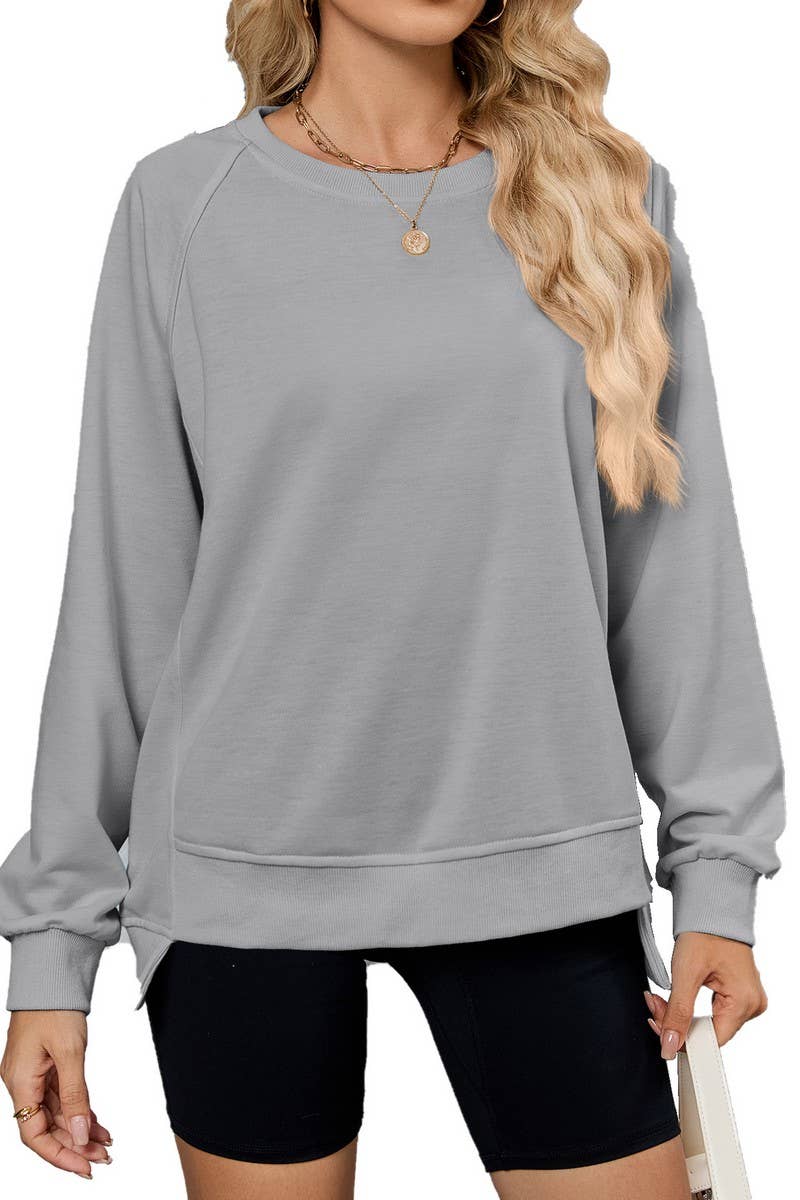 NINEXIS - Vente T-shirt – femme - NOUVEAU HAUT LÂCHE À MANCHES LONGUES ET COL ROND FILETÉ CWTTL010014