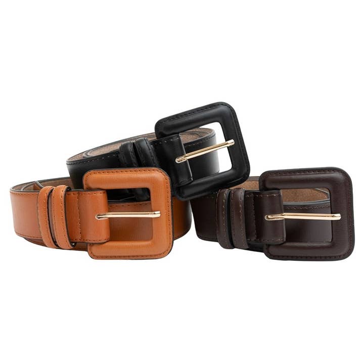 CEINTURE À BOUCLE CARRÉE EN CUIR VÉRITABLE, MBT 8036 pour la vente par JOIA ACCESSORIES