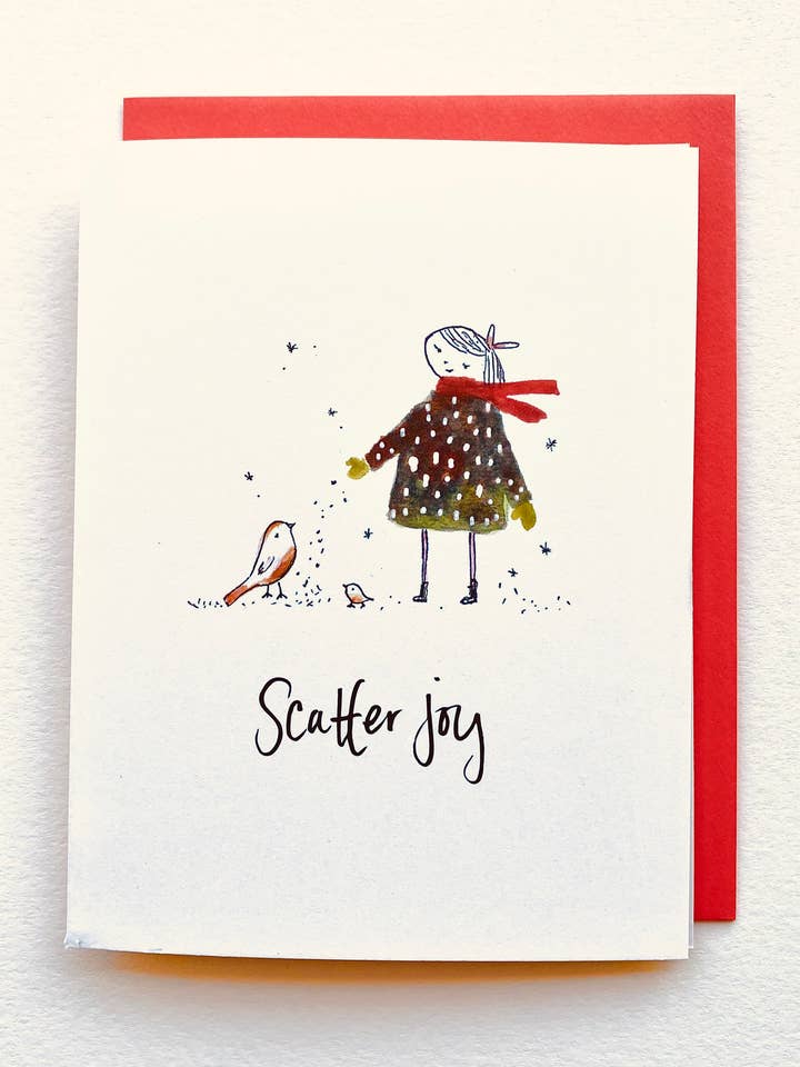 Carte vierge Fille éparpillant la joie en nourrissant les oiseaux pour la vente par Sweet Julie Marie