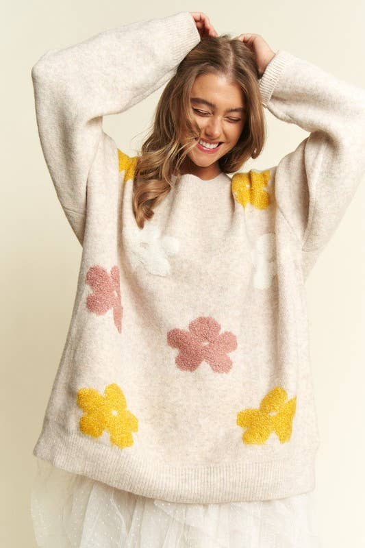 JADE BY JANE - Wholesale Knit Sweater - Women's - OVERSIZED LONG SLEEVE FLORAL GRAPHIC KNIT SWEATER13