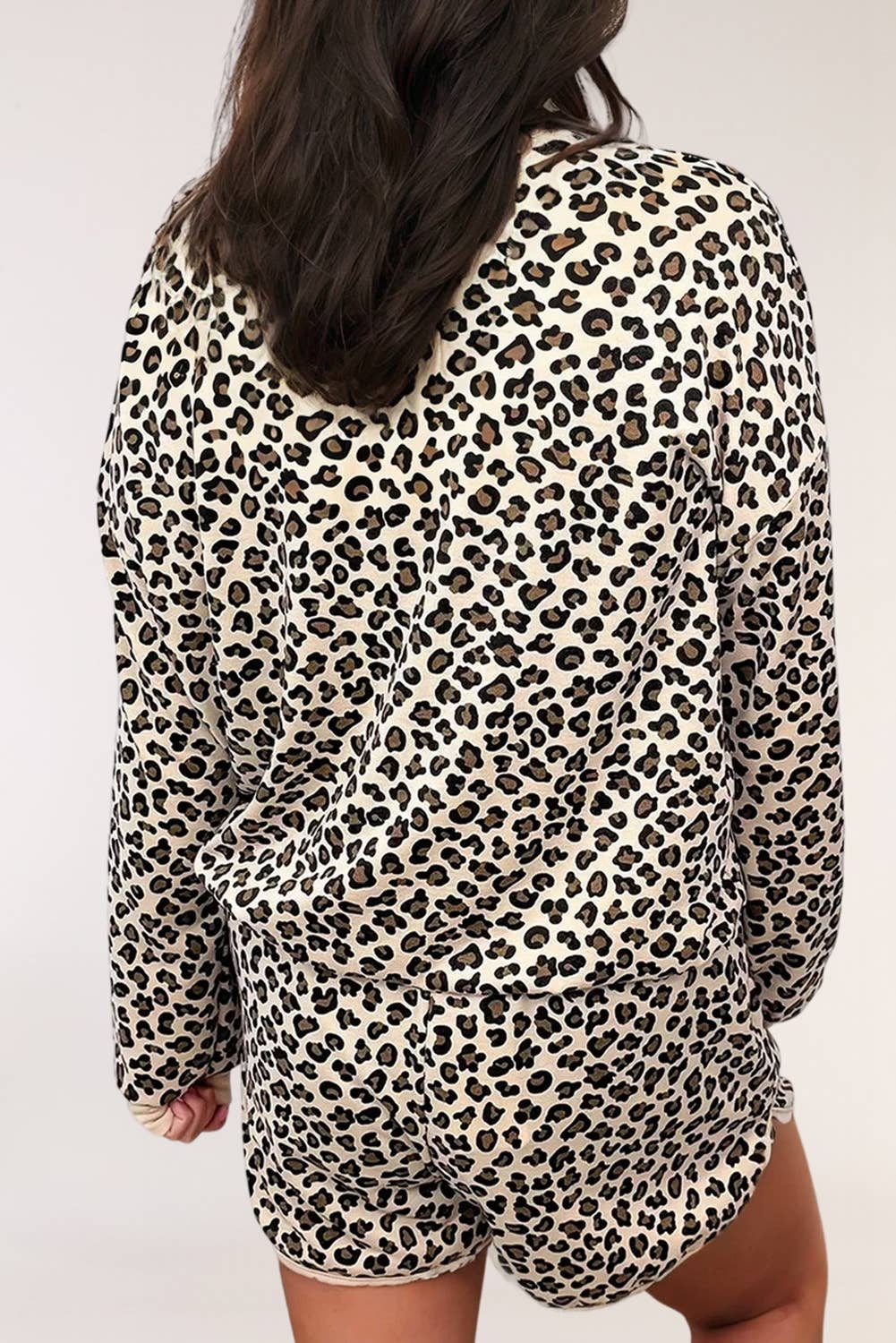 Marron Ensemble deux pièces à imprimé léopard avec bordure contrastante en vente sur Faire1