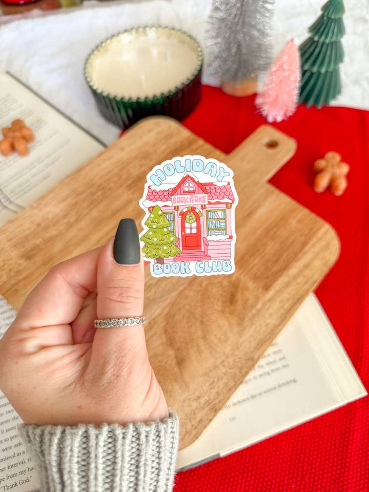 Holiday Book Club Sticker | Christmas Bookstore for wholesale by Little Turkey Shoppe