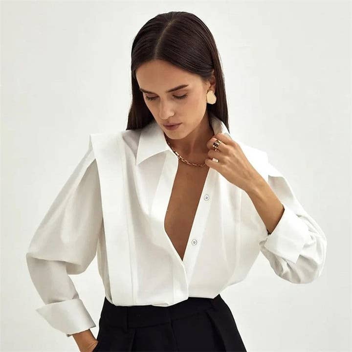 Camicia a maniche lunghe a tinta unita con vestibilità ampia per la vendita all'ingrosso da parte di Sheer Trend