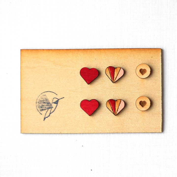 Be Mine Wood Stud set of three for wholesale by Buzzing Bird Studios, LLC