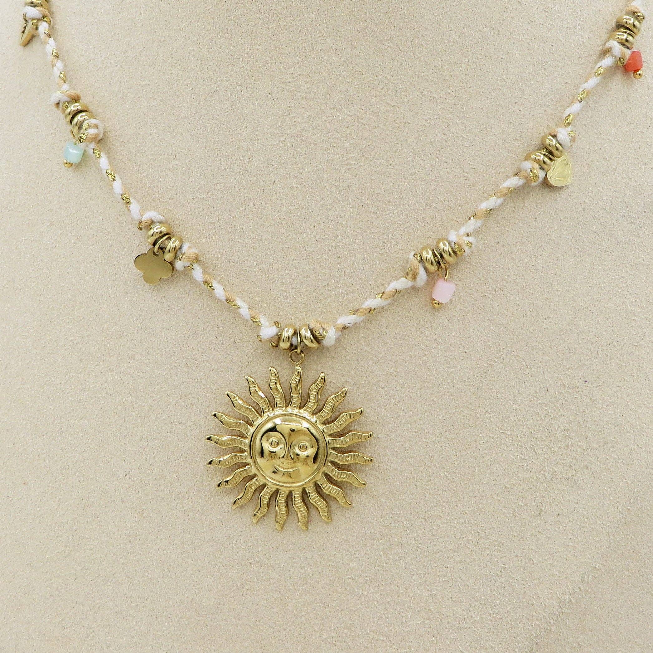 Daemon srls – Engroshandel Halskæde med vedhæng – SOLEA COLLANA - Rustfrit stål - Flettet halskæde med sol og ædelsten2