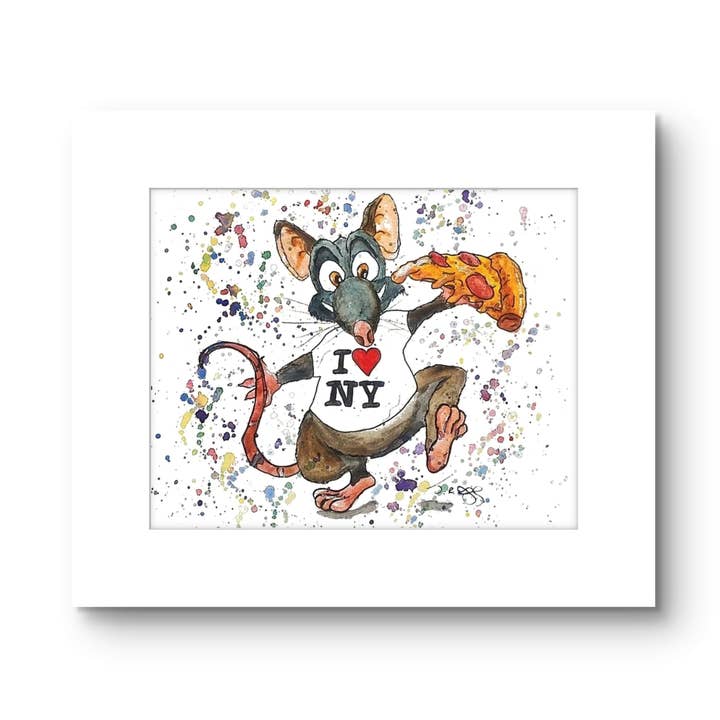 "A New York Slice-Pizza Rat"-ART Print-HAND PAINTED for wholesale by Johnnerdraws