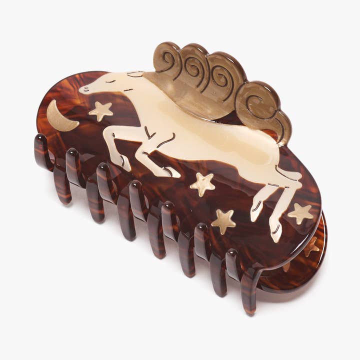 Wild At Heart White Horse Moon Stars Acetate Hair Claw Clip for wholesale by WINONA IRENE