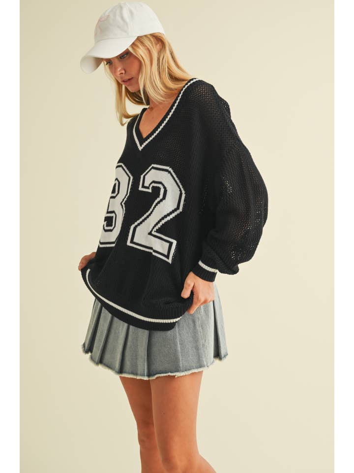 Mustard Seed - Wholesale Knit Sweater - Women's - V NECK NUMBERS SWEATER TOP10